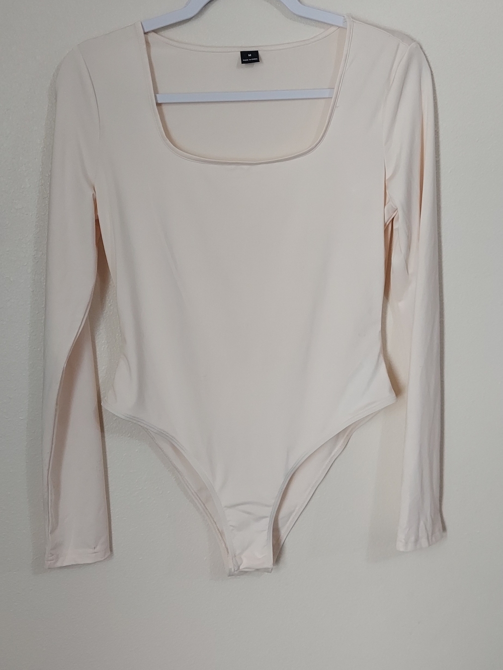 SHEIN Long-Sleeve Scoop Neck Bodysuit in Light Beige